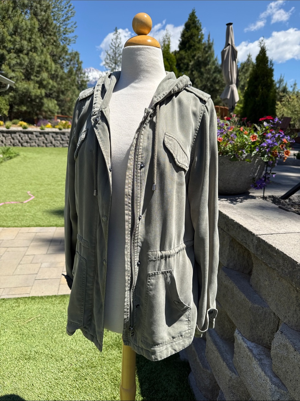 Olive Green Utility Jacket with Hood